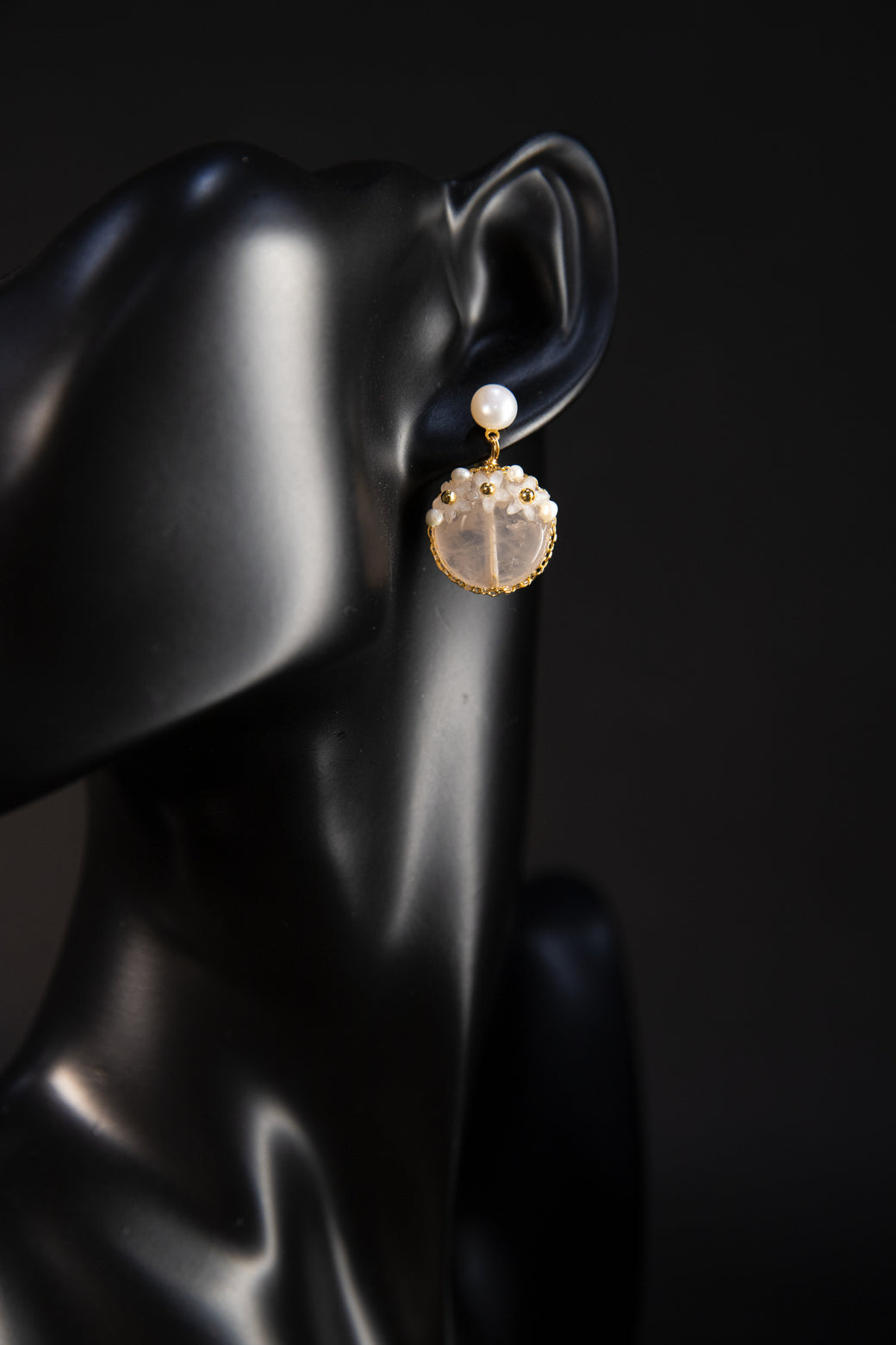 Earring - Natural Pearl + Pink Crystal