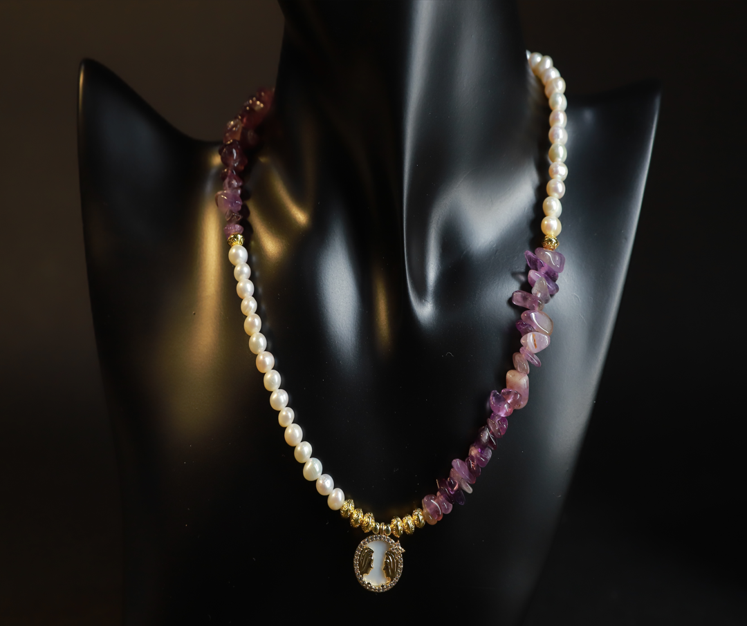 Necklace - Natural Amethyst + Pearl Necklace
