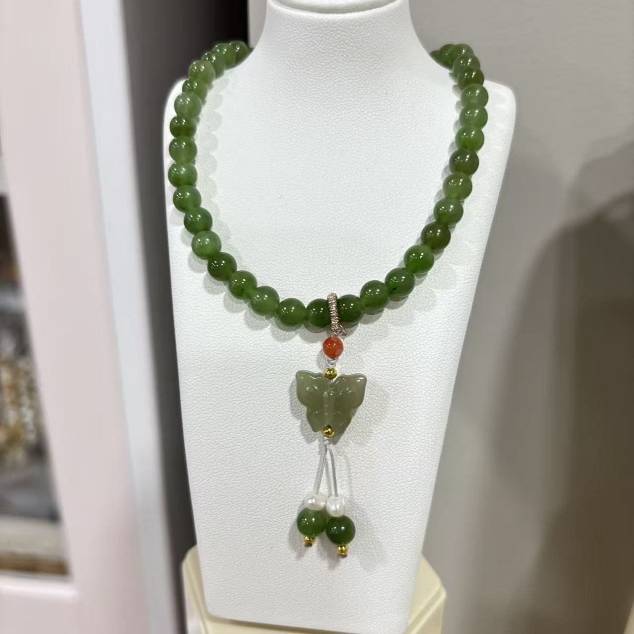 Necklace - Jade - butterfly charm