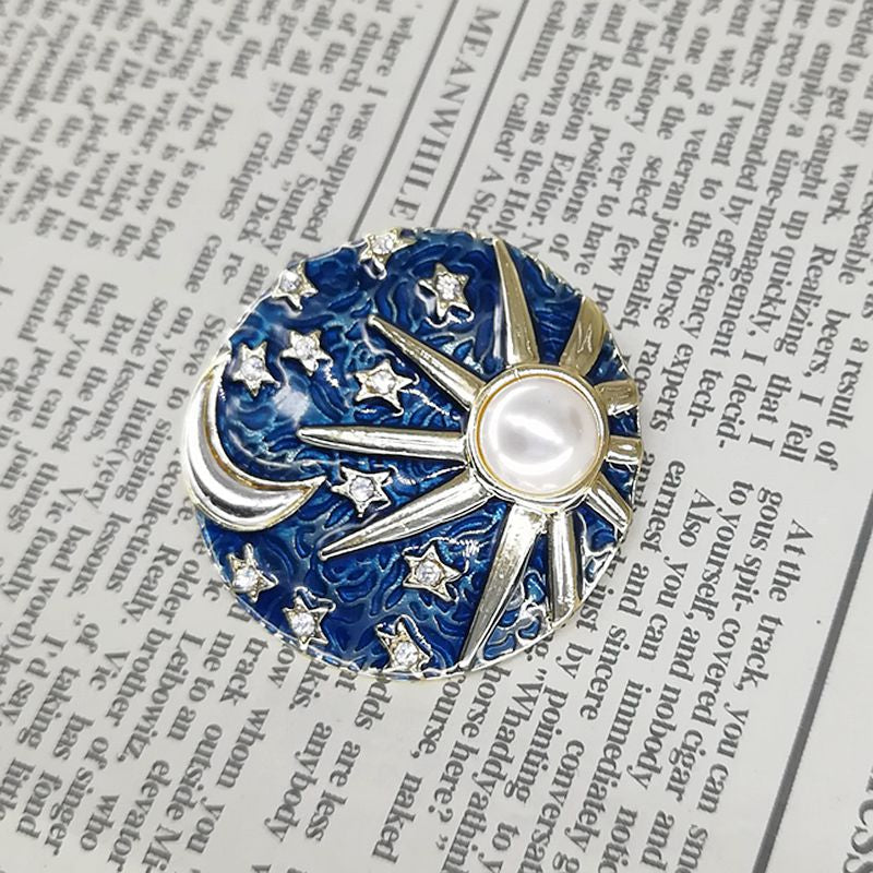 Brooch - Sun, Moon, Star, Universe, Freshwater Baroque Pearl