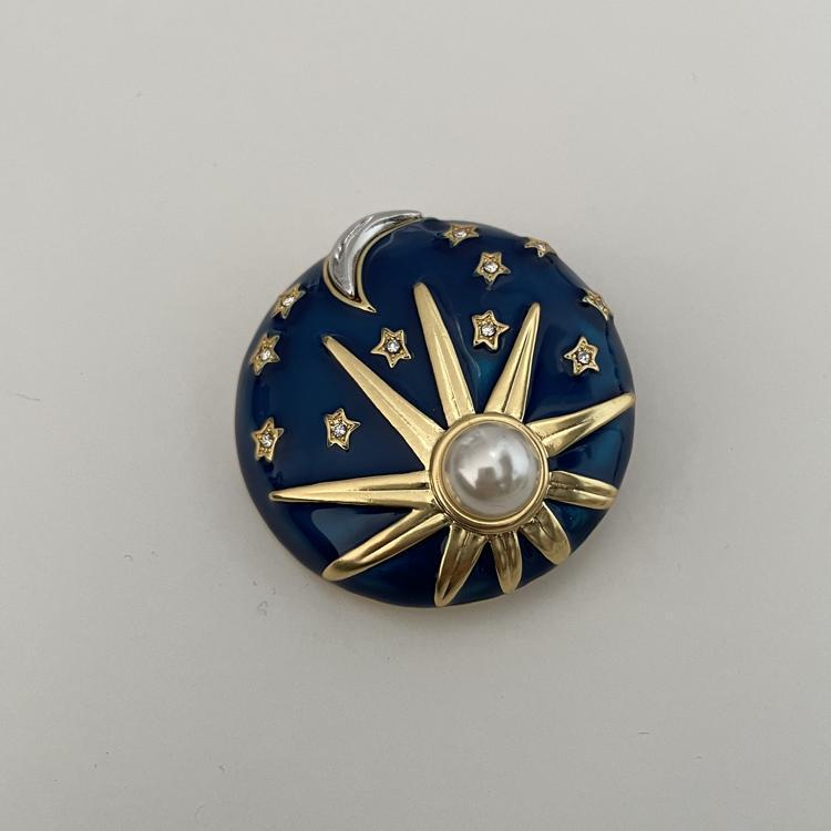 Brooch - Sun, Moon, Star, Universe, Freshwater Baroque Pearl