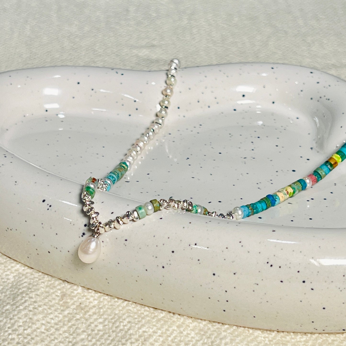 Necklace - December Lucky Stone + Turquoise + Sterling Silver Necklace + Freshwater Pearl