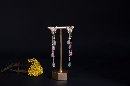 Earring - Natural Strawberry Crystal + Butterfly