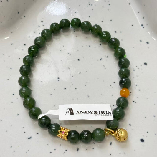 6mm jade beads with Nanhong agate, silver, and amber