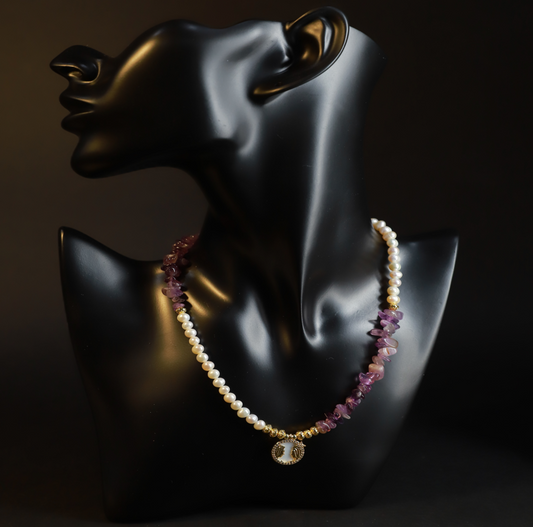 Necklace - Natural Amethyst + Pearl Necklace