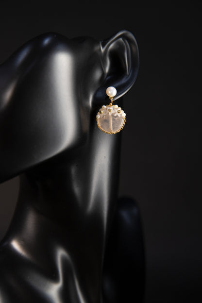 Earring - Natural Pearl + Pink Crystal