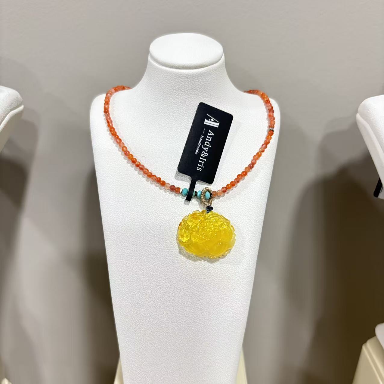 Necklace - Amber Carved Flower
