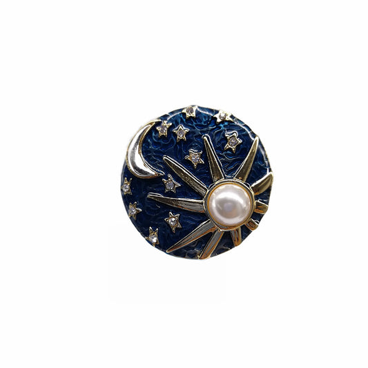 Brooch - Sun, Moon, Star, Universe, Freshwater Baroque Pearl
