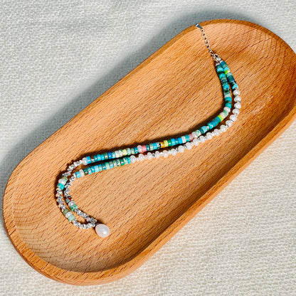 Necklace - December Lucky Stone + Turquoise + Sterling Silver Necklace + Freshwater Pearl