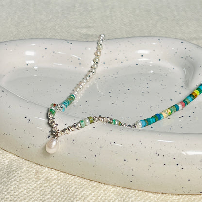 Necklace - December Lucky Stone + Turquoise + Sterling Silver Necklace + Freshwater Pearl